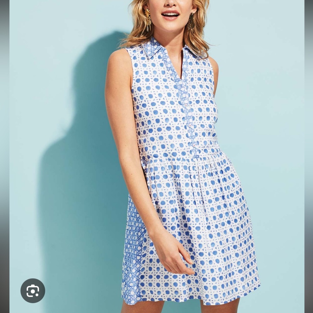 Vineyard Vines Rattan Blue and White Sleeveless Dress